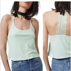 TOPSHOP 90’s light blue rubbed tank top w/ lace back